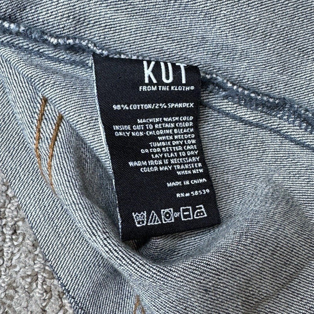Kut From The Kloth Womens M Jean Jacket Trucker Denim Raw Hem Stretch Dark Wash - Picture 5 of 6